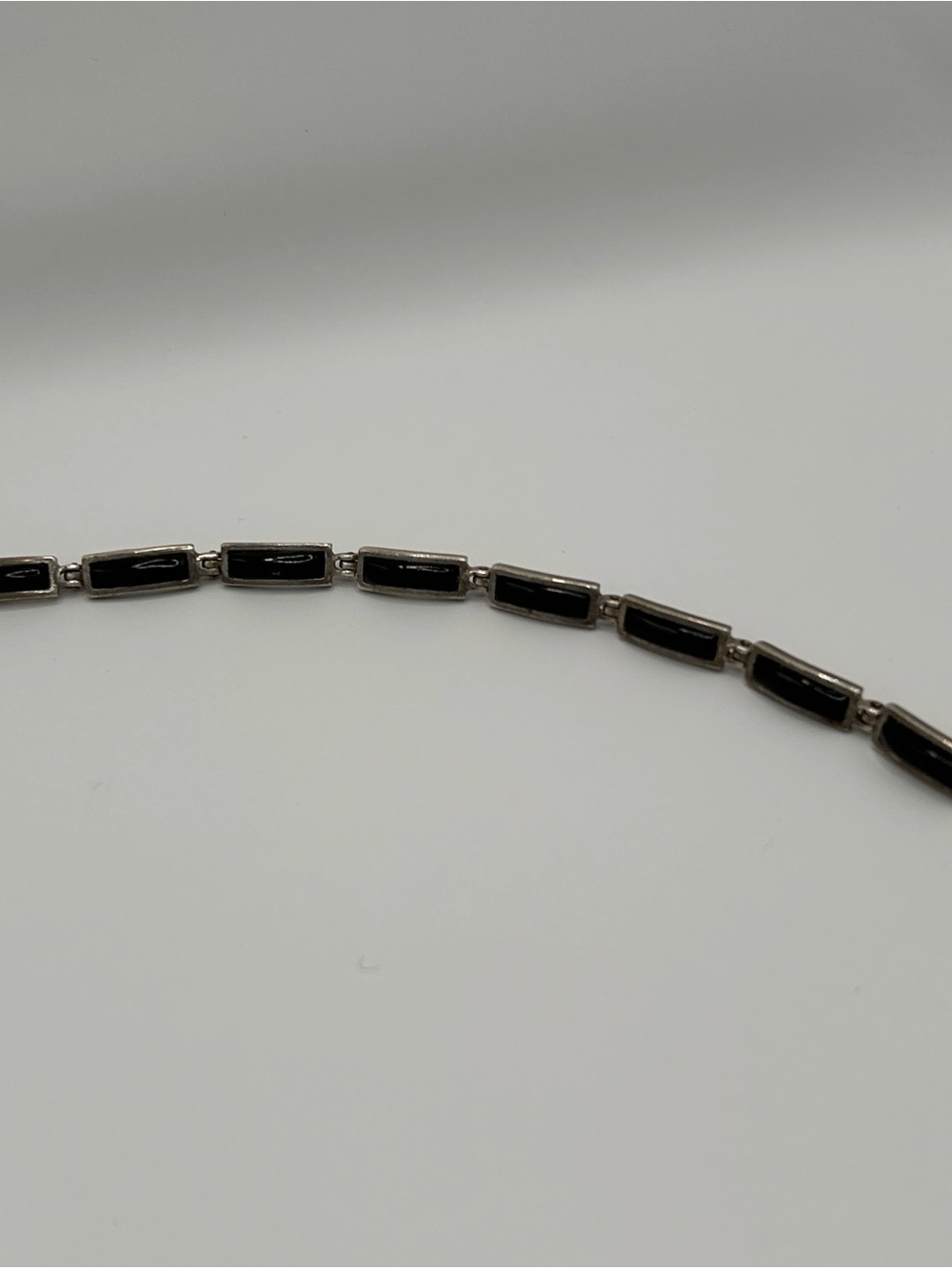 Vintage RARE SANEL Sterling Silver and Black Onyx Panel Links & Toggle Clasp